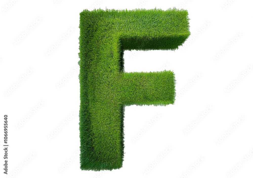 Poster grass font 3d rendering letter f isolated on a transparent or white background