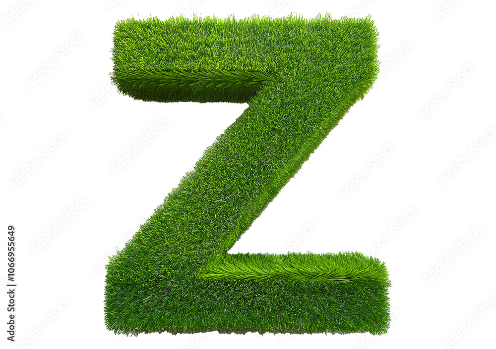 Poster grass font 3d rendering letter z isolated on a transparent or white background