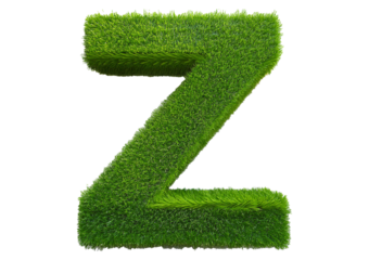 Grass font 3d rendering letter Z isolated on a transparent or white background
