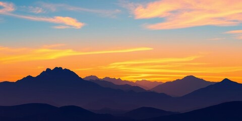 Obraz premium Mountain landscape silhouette set against a colorful sunset sky, featuring a high mountain skyline border, mountains, skyline, colorful