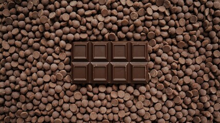 Fototapeta premium Chocolate Bar Surrounded by Chocolate Chips - Delicious Sweet Treat