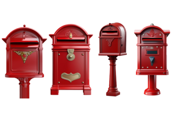 Set American style mail box isolated on a transparent or white background