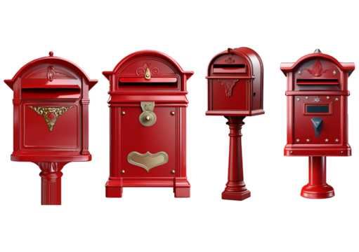 Set American style mail box isolated on a transparent or white background