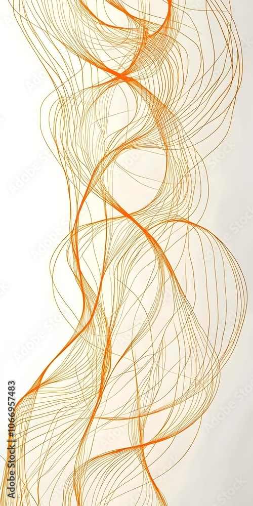 Poster an abstract composition of flowing orange lines against a soft white background, creating a sense of