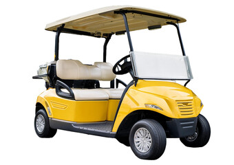 Yellow Golf carts isolated on a transparent or white background