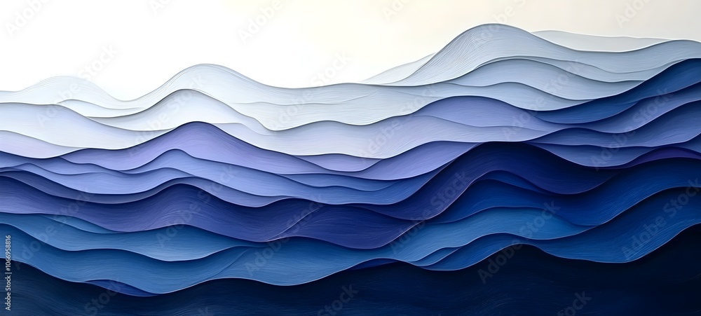 Poster a serene abstract artwork featuring layered waves in varying shades of blue, creating a calming and 