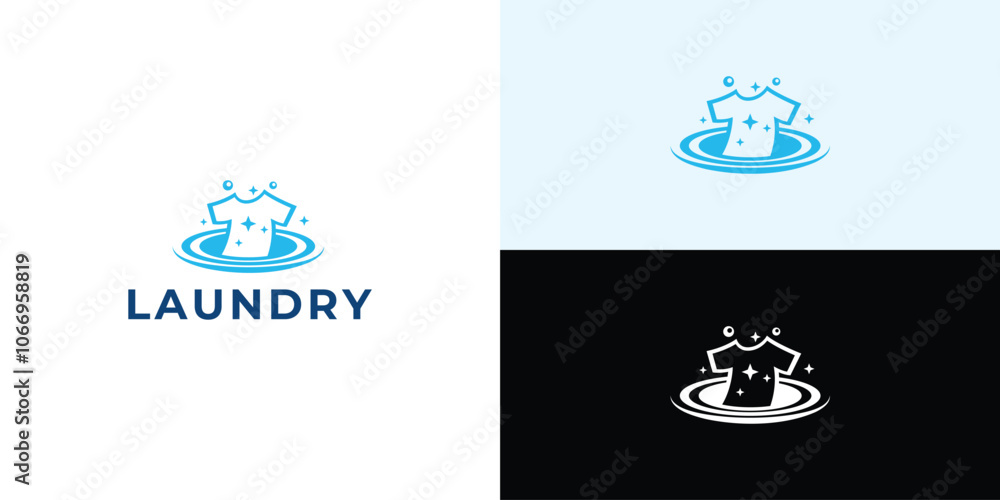 Sticker Laundry logo design. Simple laundry illustration logo with t-shirt and hanger symbol.