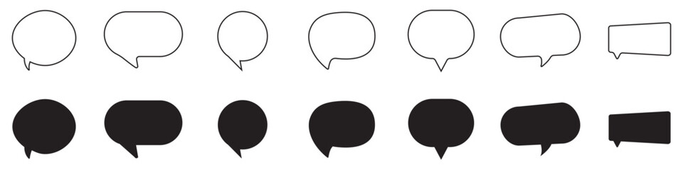 Cartoon speech bubble vector set, chat box and message bubble outline, doodle balloon and thinking symbol