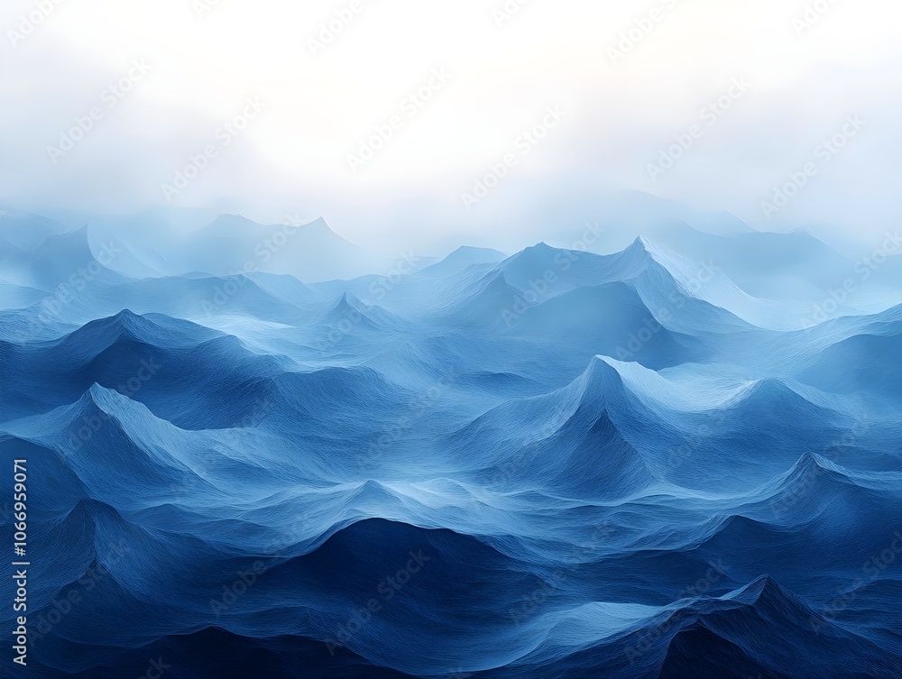 Poster a serene and calming abstract representation of ocean waves in shades of blue, evoking a sense of tr