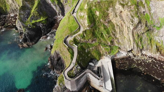 Dunquin Pier in County Kerry in Ireland. Drone point of view. Summer view of Dingle Peninsula. Part of Wild Atlantic Way.