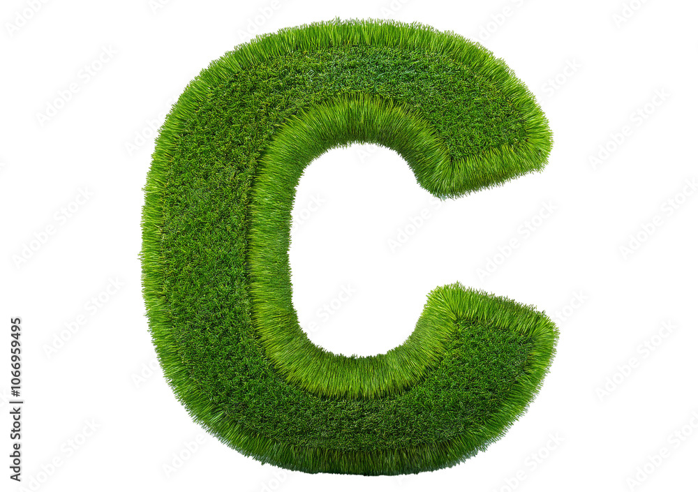 Poster grass font 3d rendering letter c isolated on a transparent or white background
