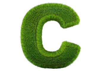 Grass font 3d rendering letter C isolated on a transparent or white background