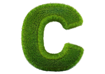 Grass font 3d rendering letter C isolated on a transparent or white background