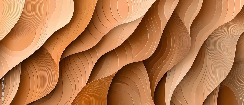 Aufkleber an abstract composition featuring flowing waves of warm beige and caramel tones, creating a sense of