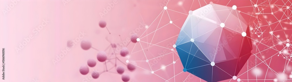 Poster abstract digital background featuring a stylized geometric shape and interconnected nodes, evoking f