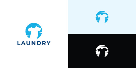 Laundry logo design. Simple laundry illustration logo with t-shirt and hanger symbol.