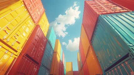 Fototapeta premium Explore the Vibrant World of Shipping Containers Amidst a Clear Blue Sky
