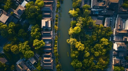 Aerial Cityscape of Suzhou with Historic Canals and Modern Development