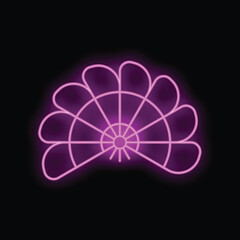 Neon pink fan illustration glowing on black background