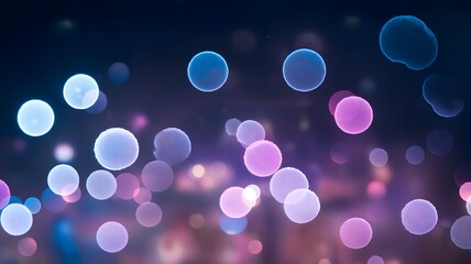 Blurred circles in blue, purple, and pink with light leak effect on dark background