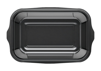 Top view takeaway plastic food box with two panels isolated on a transparent or white background