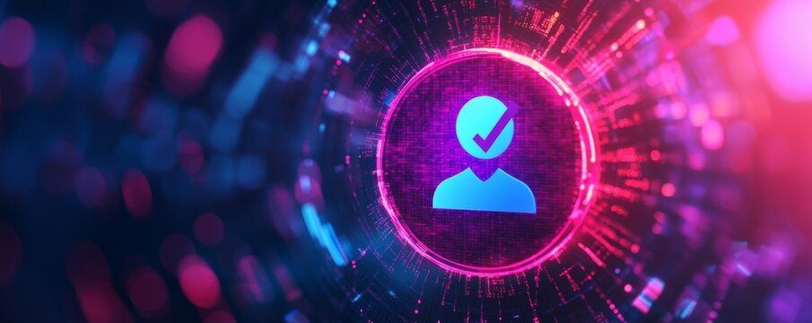 Standard user validation interface confirming identity in futuristic cyberspace