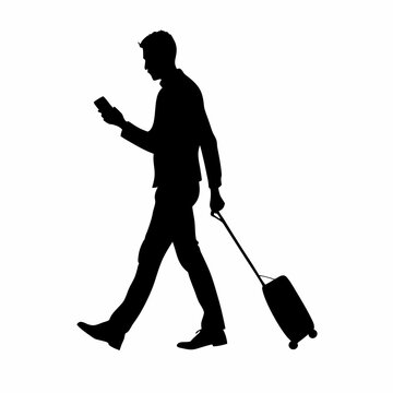 man with suitcase silhouette without background