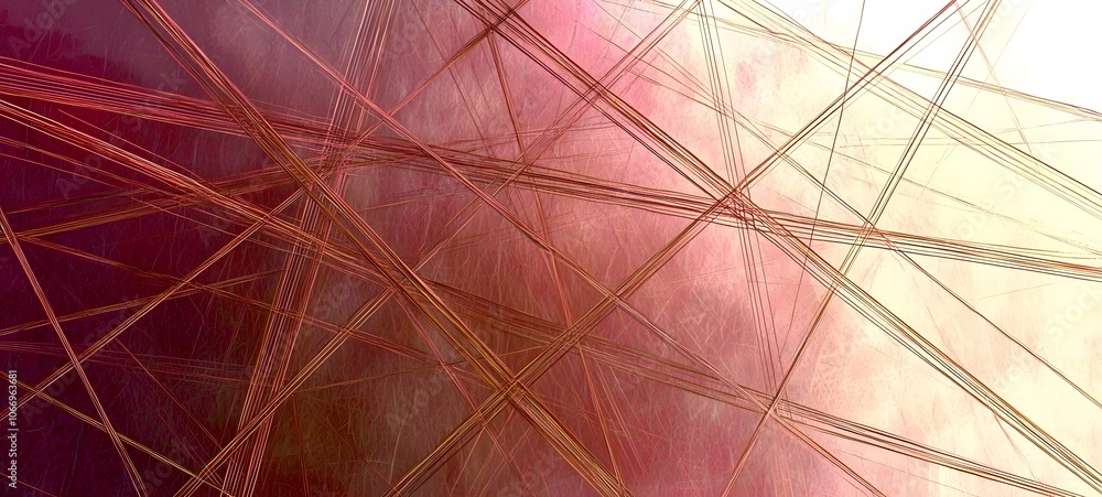 Aufkleber an abstract digital artwork featuring intersecting lines in shades of red, orange, and cream, creati