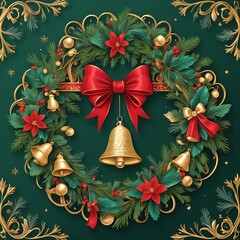 Festive Christmas Wreath with Golden Bells