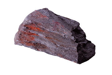 Mineral Rock Hematite Silver Color with Rust Isolated in White Background