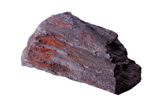 Mineral Rock Hematite Silver Color with Rust Isolated in White Background