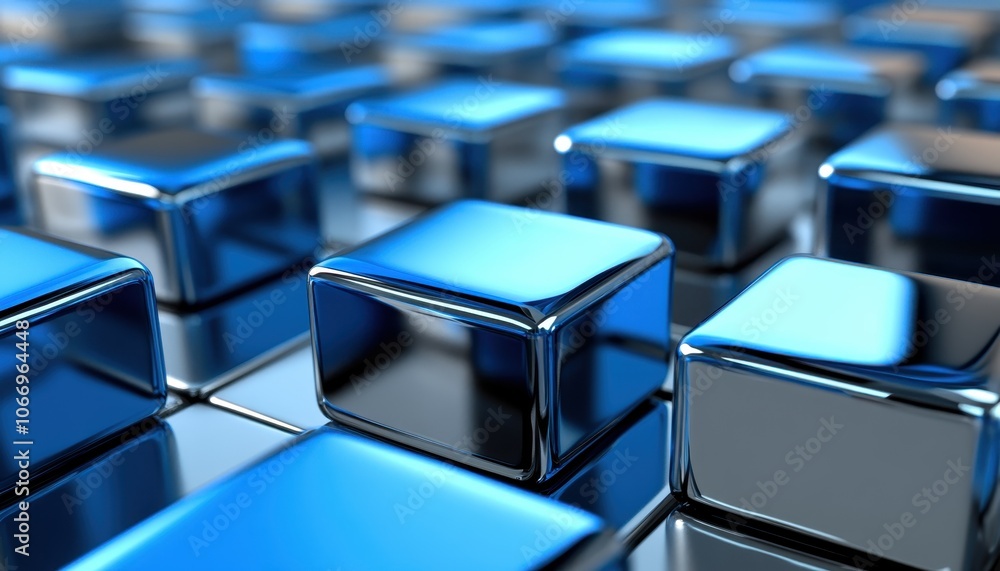 Poster glossy blue and grey squares arranged in an abstract technology background display