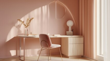 Soft and warm pastel colors in a minimalist home office AI generated illustration