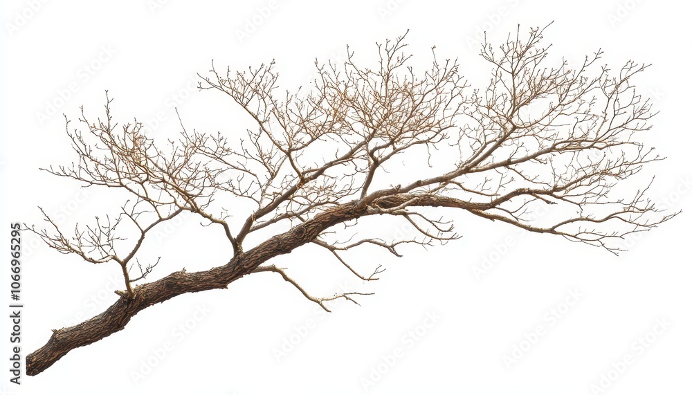 Poster isolated branch with bare twigs set against a clean white background in autumn