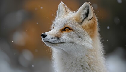 Obraz premium Closeup of white arctic fox in snow. The fox's thick, white fur blends with the snowy background, showcasing its sharp eyes and delicate features. Ideal for winter wildlife themes, nature photography