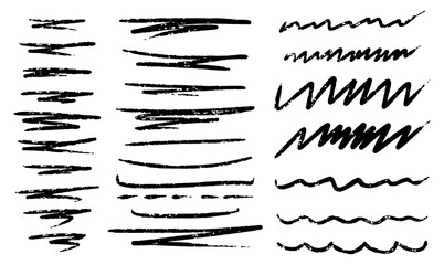Scribble lines. Hand drawn scribble underlines and strike through lines with rough texture