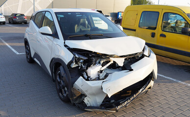 Car wreck on road. Сar accident on freeway. Car after crash.