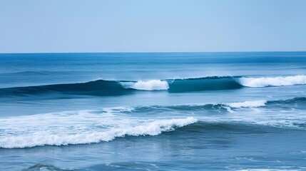 Fototapeta premium Subdued sky blue shades that capture the gentle sway of ocean waves AI generated illustration