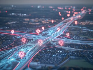 Geospatial intelligence and logistics visualized on a city map with location pins