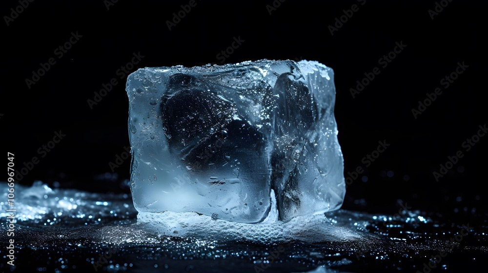 Aufkleber the slow melting process of an ice cube in ambient temperature ai generated illustration