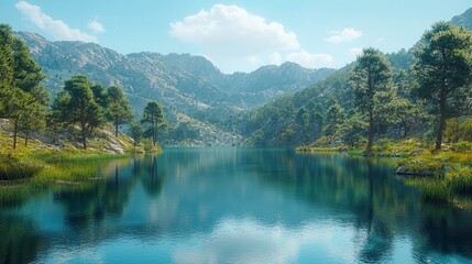 Fototapeta premium Explore a serene lake surrounded by majestic mountains