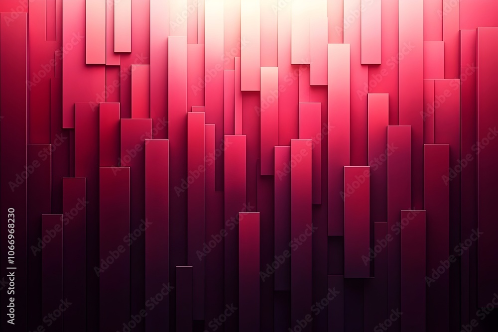 Poster an abstract composition featuring vertical panels in varying shades of red, creating a dynamic, laye