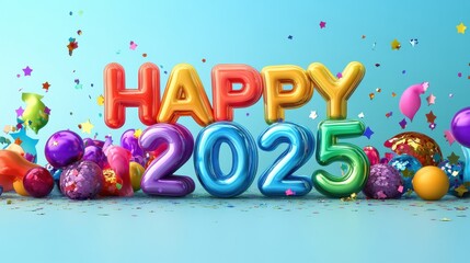 Athlete celebrates with bold happy new year design in rainbow gradient letters for 2023