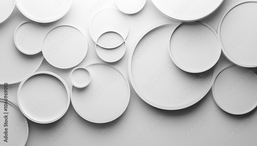 Poster abstract white circles on a light background create dynamic chaos