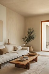 Warmtoned living space decorated in a minimalist AI generated illustration