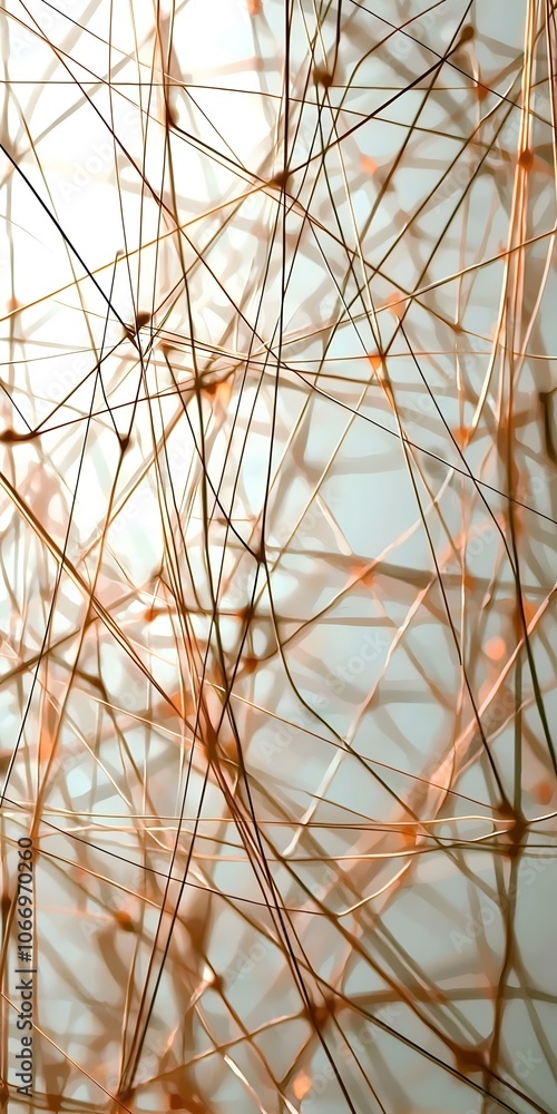 Poster an abstract close-up of intertwining copper wires against a soft blue background, creating a dynamic