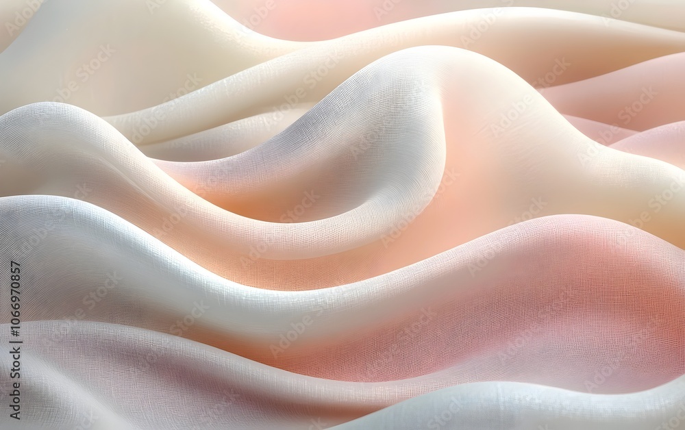 Poster an abstract close-up of soft, flowing fabric in pale pastel tones of cream and pink, creating a sere