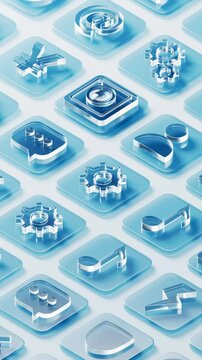 Transparent glass icons background, 3d rendering.