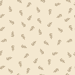 Leaves on yellow background, seamless pattern.