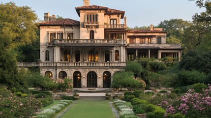 Grand Mansion Italianate Architecture Lush Gardens Estate Home Sunset